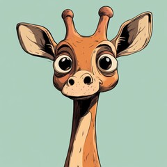 Wall Mural - Adorable Cartoon Giraffe Portrait Showing Large Eyes