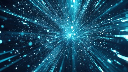abstract blue light streaks and particles radiating outwards, creating a dynamic energy effect.