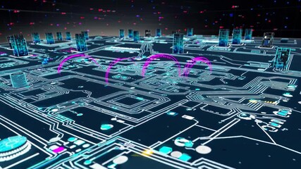 Aufkleber - Exploring the intricate designs of a futuristic city map with vibrant colors and details at night