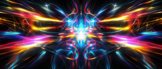 Wall Mural - A colorful, abstract image of a starburst with a blue center