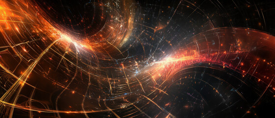 Wall Mural - A colorful, abstract image of a cityscape with a bright orange wave