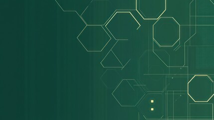 Wall Mural - abstract green tech background with hexagonal patterns and circuit lines.