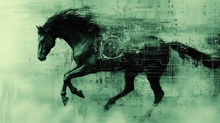 Wall Mural - abstract digital horse: a grunge-style artwork of speed and power