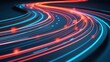 © donchanu - Abstract Futuristic Technology Background Neon Trails and Data Streams on a Curved Road