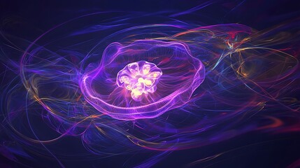 Wall Mural - A purple flower with a yellow center is floating in a sea of purple and blue