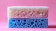 © Mark - Dishwashing sponge duo on a vibrant blue background ideal for cleaning product promotions and kitchenware ads