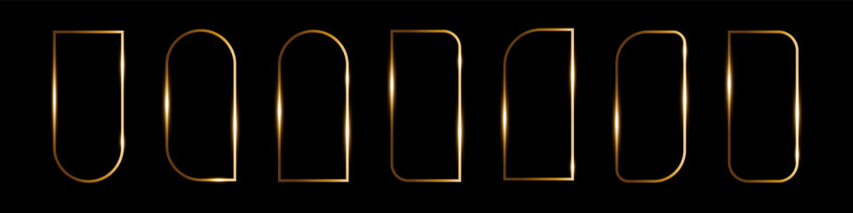 golden thin frame in art deco style on a black background, minimalistic vector arch geometric figure