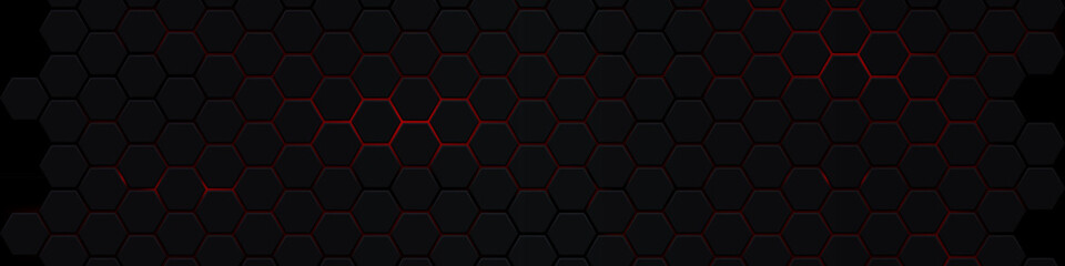 Wall Mural - hexagons honeycomb texture red neon background, abstract futuristic technology backdrop banner desig