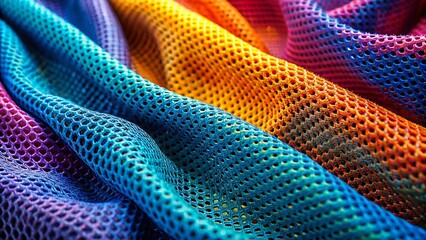 Close-up of worn, textured sports mesh fabric, showing detail of its weave and structure.  Gritty, documentary style photography.