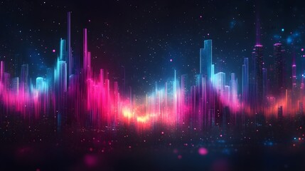 Wall Mural - A dark background with vibrant neon pink and blue glitch effects. 