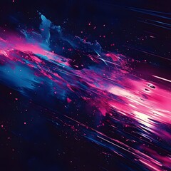 Wall Mural - A dark background with vibrant neon pink and blue glitch effects. 