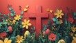 © Rinowz - A minimalist Easter banner with a flat  cross and elegant typography on a vibrant spring-themed background.