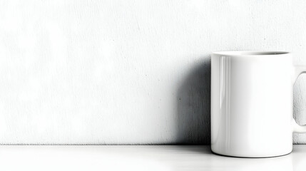 Wall Mural - White Mug Against Textured Wall, Copy Space, Minimalist Design, Mockup, Branding.