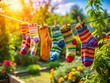 © prapatsorn - Colorful Socks Drying on Clothesline - Laundry Day Fun