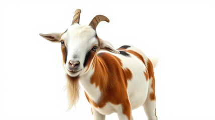 Wall Mural - Goat stands gracefully with a playful expression against a plain background during a bright indoor setting