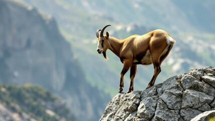 Wall Mural - Mountain goat navigating rocky terrain in the wilderness at sunrise