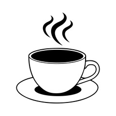Fototapete - Cup of coffee. Flat style coffee steam icon. Black and white picture, silhouette of a coffee cup.