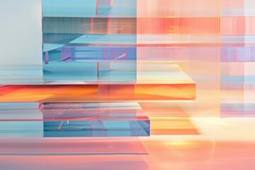 Wall Mural - close up horizontal abstract illustration of a colorful transparent geometric glass layers backgroun
