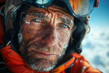 Fototapete - Male skydiver flying with parachute in the sky, extreme sport ai generative image