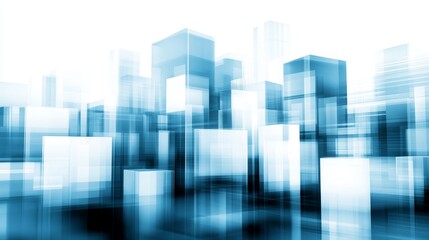 Abstract cityscape with blurred blue geometric shapes, suggesting urban development.