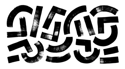 Poster - Simple geometric curved and straight lines collection. Bold brush drawn geometric shapes, funky strokes. Hand drawn curves, arches and triangle shapes. Rough grunge texture. Doodle style figures.
