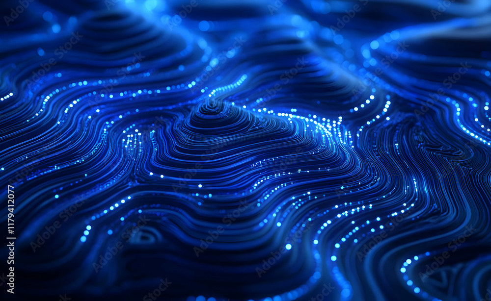Abstract Blue Waves With Glowing Particles Reflect Digital Futuristic ...