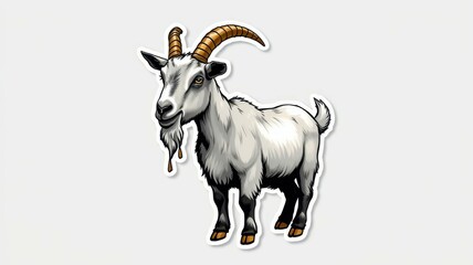 Wall Mural - Goat illustration with distinctive features and playful demeanor on a simple background