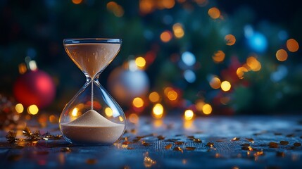 Canvas Print - Hourglass, Christmas, time, festive, lights, celebration, New Year, card