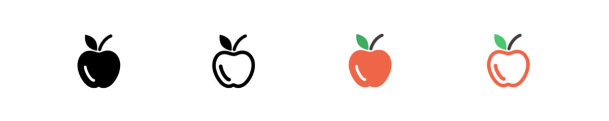 Wall Mural - apple fruit icon. color, black and outline simple apple fruit illustration symbol in vector flat sty