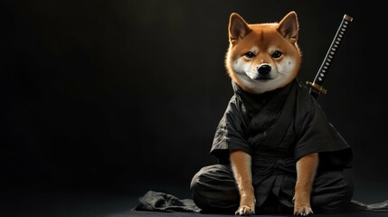  Charming Shiba Inu Samurai in Traditional Warrior Attire Wielding Katana for Artistic Representation