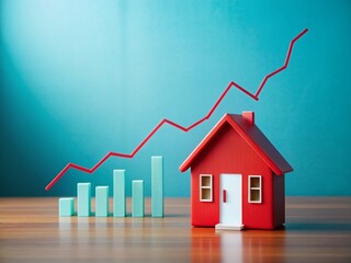 Wall Mural - Decreasing Market Trend: Red House Model on Falling Graph