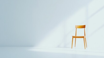 Fototapete - Wooden chair floating gracefully in a minimalist interior, illuminated by soft window light, creating a serene, surreal atmosphere that evokes tranquility and calmness