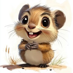 Wall Mural - Adorable Happy Little Rodent Digital Painting