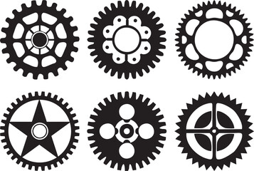 Hand drawn realistic 3d gear and bicycle stars. Industrial profiled wheel with teeth that engages with a chain. Transmission cogwheels and gears for machines.