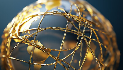 Wall Mural - A minimalist globe made of gold wires symbolizing global connectivity.  Generative AI.