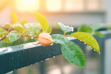 Canvas Print - Experience the pure essence of nature's beauty with this captivating image showcasing crystal-clear dew drops hanging from leaves, a portrait of purity and serenity The delicate droplets cling to