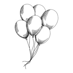 Wall Mural - bunch of five balloons in detailed black and white outline line art drawing hand drawn style