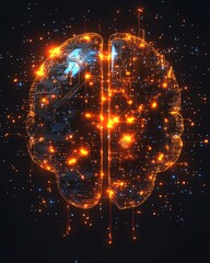 Aufkleber - A digital, creative concept of an AI brain, with intricate glowing circuits and neural connections, representing the rapid growth and potential of artificial intelligence