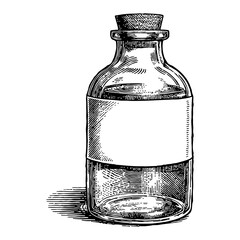 Wall Mural - Potion Bottle with Cork Empty Blank Label Detailed Black and White Outline Line Art Drawing