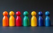 © Itsaree  - Diverse and colorful toy figures standing in a perfect lineup, highlighting unity and equality, ideal for creative themes of teamwork and collective spirit