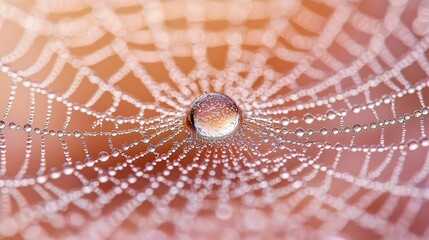 Close-up of dewdrops on spider web in untouched meadow