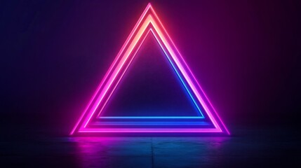 Wall Mural - Neon Triangles Glowing on Futuristic Grid with Vibrant Purple and Blue Tones