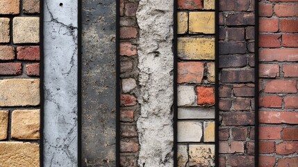 Poster - Variety of brick and concrete wall textures showing different building materials