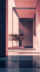 Poster - Modern minimalist architecture with solitary tree and geometric lines