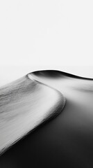 Fototapete - Smooth, rippling sand flows down a gentle slope, creating a mesmerizing pattern of light and shadow in this minimalist black and white photograph, evoking a sense of tranquility and natural beauty