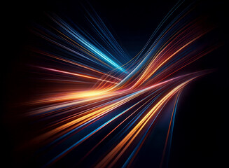 Aufkleber - Abstract image of vibrant, swirling light streaks in orange, blue, and teal against a black background.  The dynamic composition evokes a sense of speed and energy.