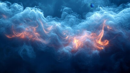 Wall Mural - Plasma Energy Effect with Fiery Highlights on Blue Background. Generative AI