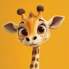 Wall Mural - Adorable Baby Giraffe Portrait Against Yellow Background