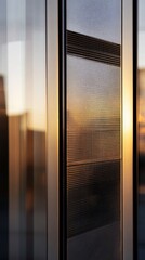 Fototapete - Modern building exterior reflecting golden sunset light