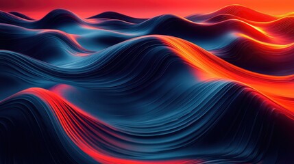 Wall Mural - abstract red and blue waves: a captivating digital landscape of dynamic curves and vibrant colors